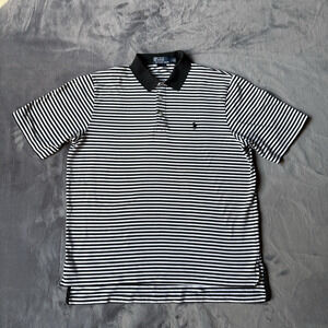 Polo Ralph Lauren Mens Golf Fit Striped Black White Polo Size L Preppy Athletic